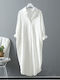 Oversized Linen Midi Shirt Dress White White