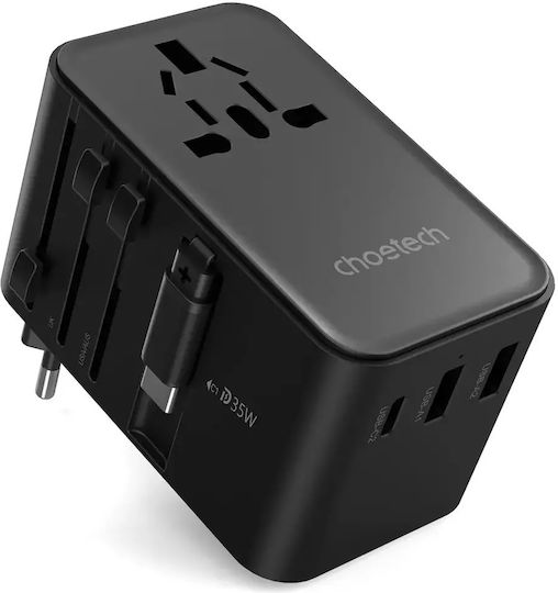 Choetech Αντάπτορας Πρίζας από Universal σε Universal με 3 Θύρες USB