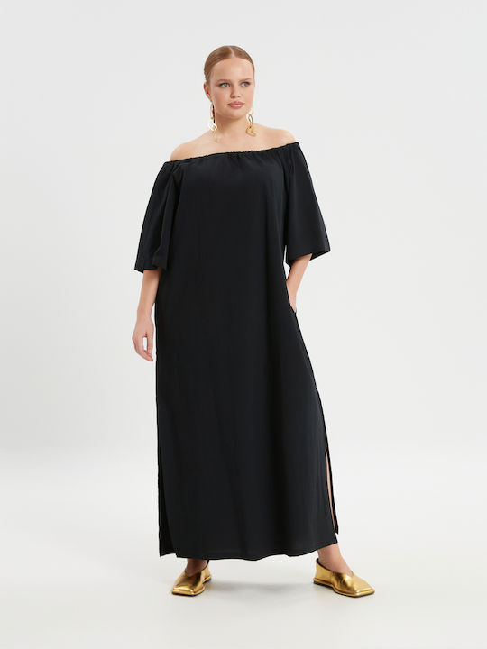 Mat Fashion Maxi Kleid mit Rüschen Schwarz