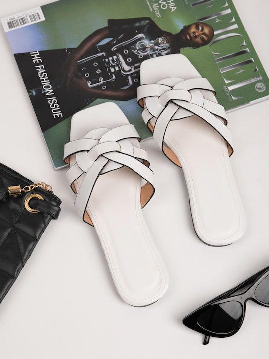Women's Flat Sandal with Suede Details White White