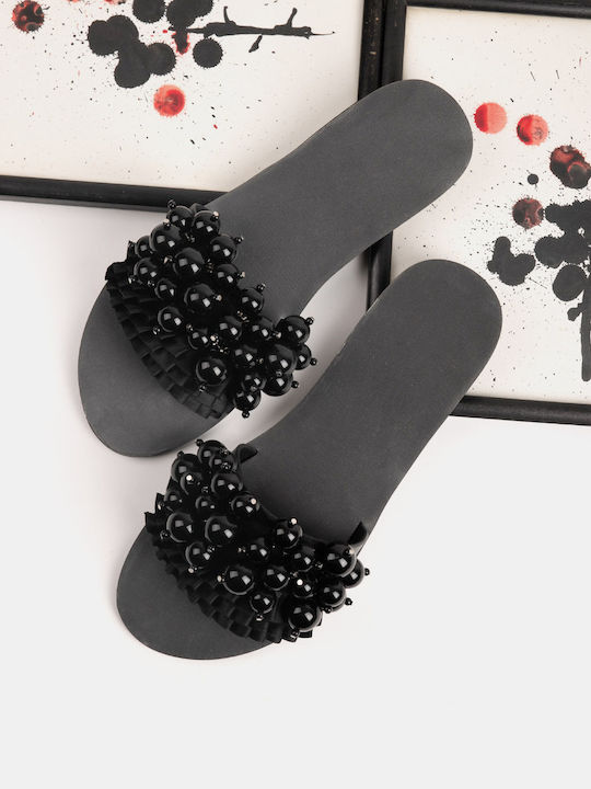 Decorative Pearl Black Sandals