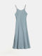 Midi Satin Nightgown with Straps in Light Blue