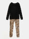 Set de pijamale cu imprimeu leopard negru