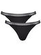 Go Ribbed H Tanga Βαμβακερά Femei Slip 2Pack cu Dantelă Negre