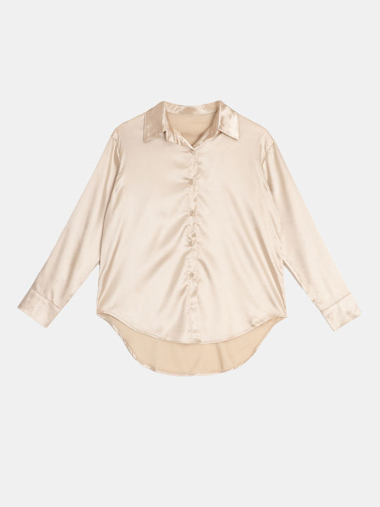 Satin Monochrome Beige Shirt