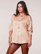 Tricou galben cu model geometric din satin