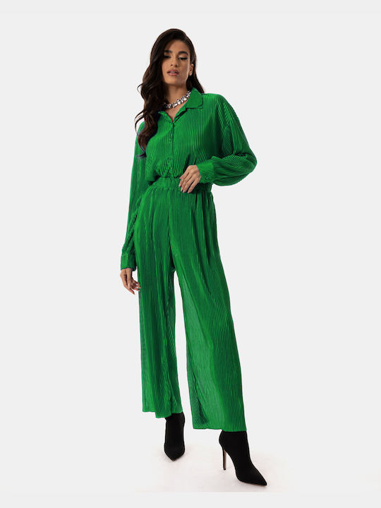 Solid Pleated Green Set