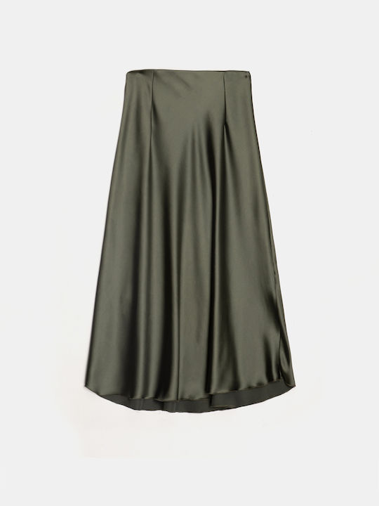 Midi A-line Satin Skirt Khaki Khaki