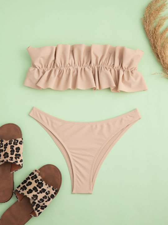 Trägerloses Beige Bikini-Set