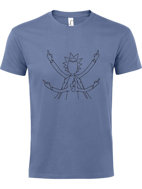 T-shirt Unisex " Rick Morty Fuck World " Blue