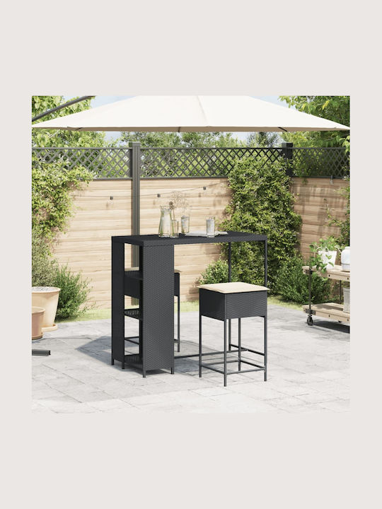 Set Bar Exterior 3 Piese Negru Cu Perne