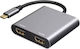 DeTech USB-C Male To HDMI 2x Female Gray 1 Piece