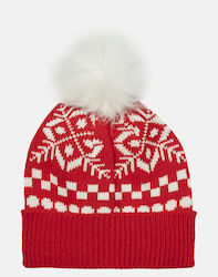Vero Moda Pom Pom Beanie Feminin Căciulă cu Tricotaj Rib Chinese Red