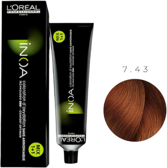 L'Oréal Professionnel Inoa Vopsea de Păr Fără Amoniac 7.43 Blond Cupru Auriu 60ml 60g