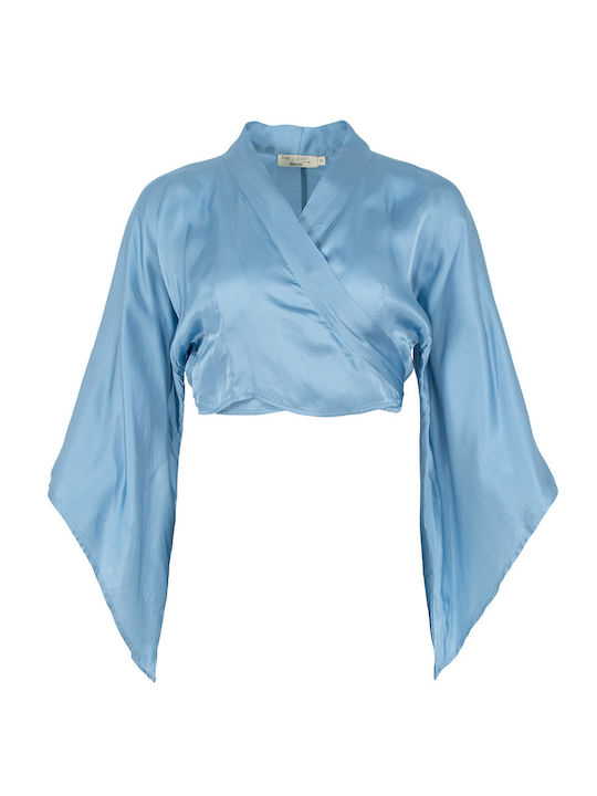 See U Soon Women's Satin Long Sleeve Shirt Blue