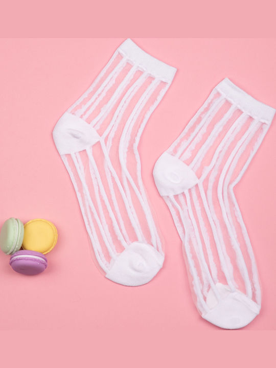 Transparente Gestreifte Socken Weiß Weiß Transparente Gestreifte Socken Weiß Weiß