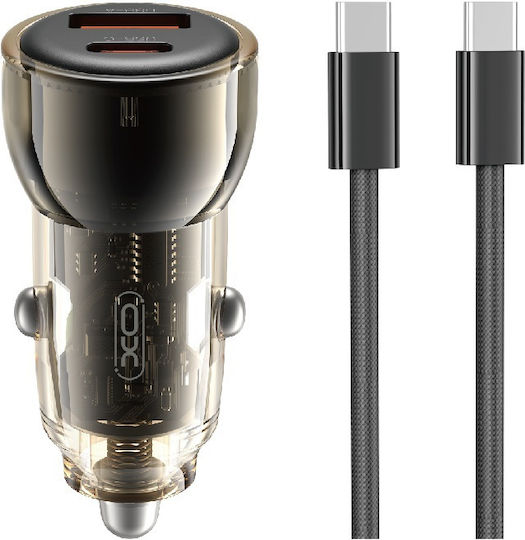 XO CC60 Car Charger 60W 3A with Ports: 1xUSB 1xType-C with Cable Type-C