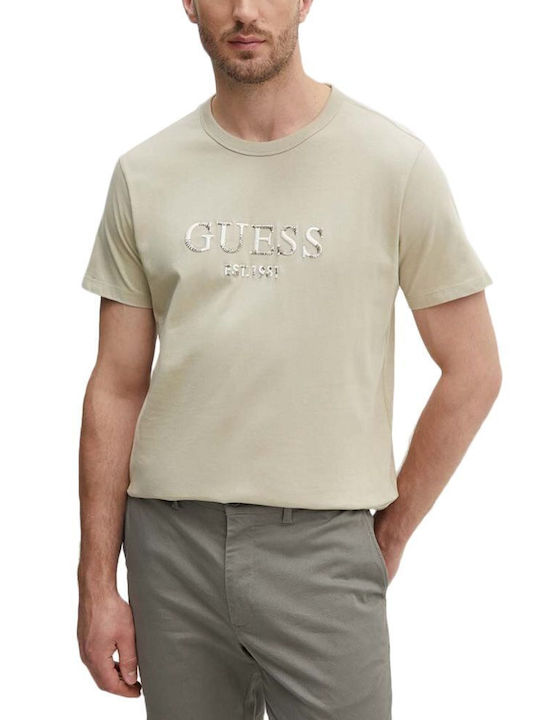 Guess Men's Short Sleeve T-shirt Εκρου- Καφε- Μπεζ