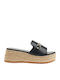 Women's Synthetic Leather Platform Wedge Sandals Black