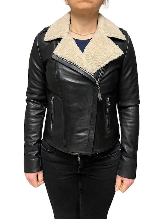 MARKOS LEATHER Damen Bikerjacke Black/beige