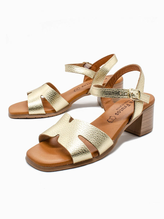 Eva Frutos Anatomic Leather Women's Sandals Gold with Medium Heel