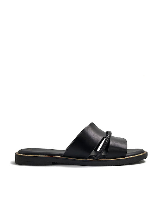 Mods Plus Women's Flat Sandal Strap with Rhinestones Black