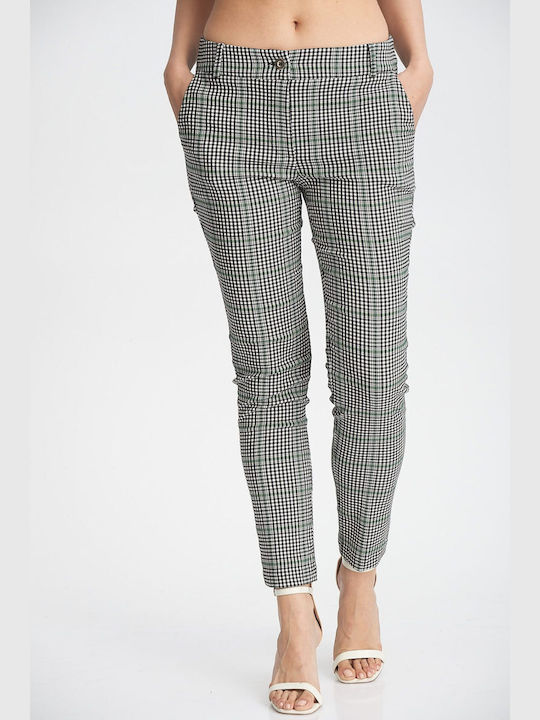 Kannelis Women's Fabric Trousers Checked Printed Black