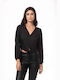 Dress Up Women's Blouse with V Neckline Black