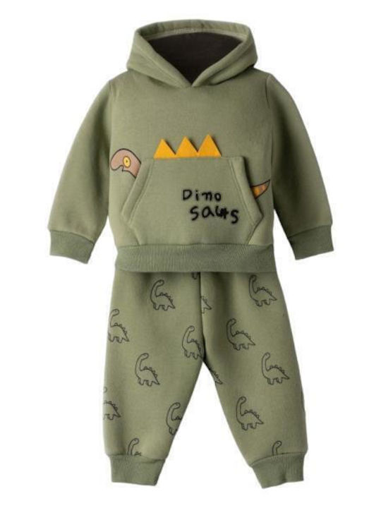 Kids Sweatpants Set Khaki 2pcs Dino Sauts
