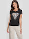 Women's Checked Black T-shirt