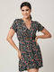 Rochie Mini Cu Volane Imprimeu Negru
