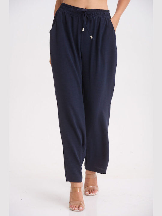 TZENI Women's Fabric Trousers Navy Blue