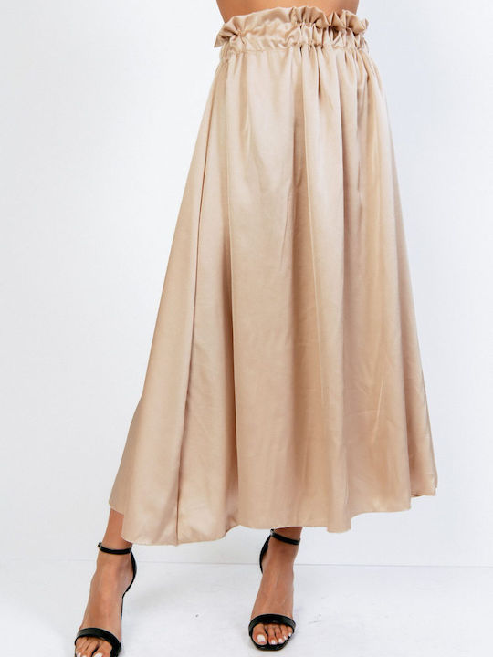 Boutique Satin Skirt Beige