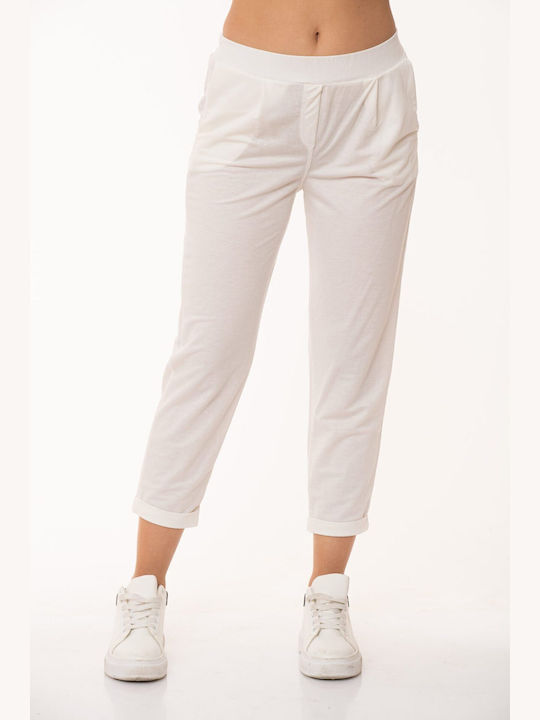 Boutique Women's Fabric Trousers with Elastic White