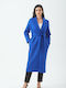 Ths-Fashion Women's Long Coat with Belt Royal Blue