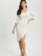 Midi Dress with Tearing White
