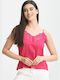 Women's Blouse Satin with Lace Fuchsia
