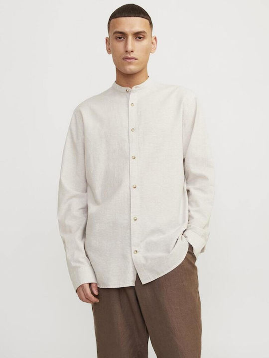 Jack & Jones Men's Shirt Long Sleeve Linen Crockery