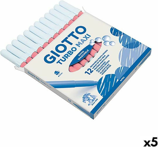 Giotto Turbo Maxi Ροζ Μαρκαδόροι Ζωγραφικής 5mm Χονδροί Σετ 12τμχ