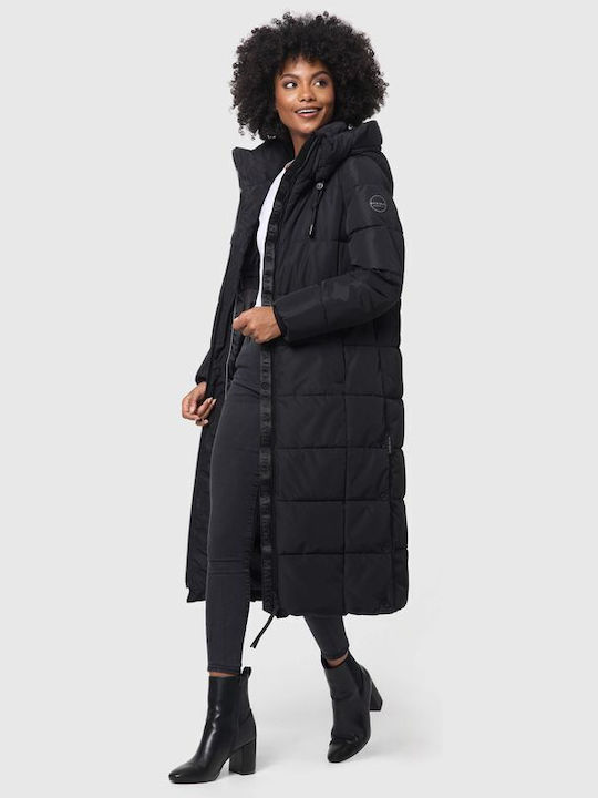 Marikoo Women's Long Lifestyle Jacket for Winter with Hood Black