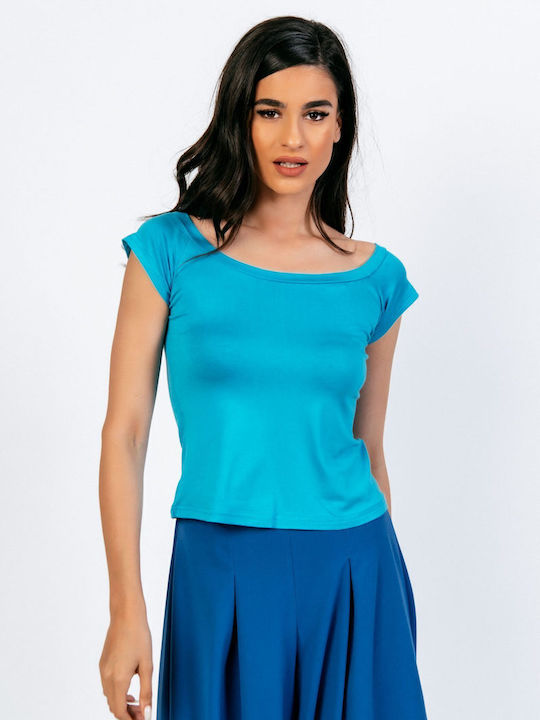 Boutique Women's Blouse with Boat Neckline Sky ...