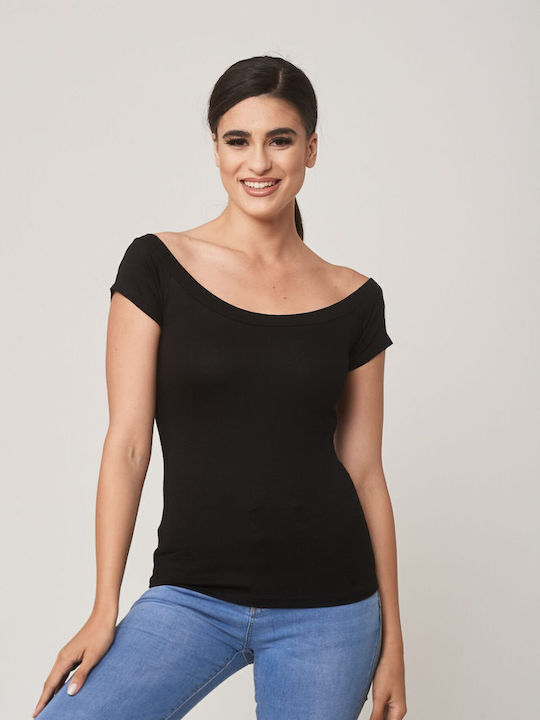 Women's Blouse with Boat Neckline Black