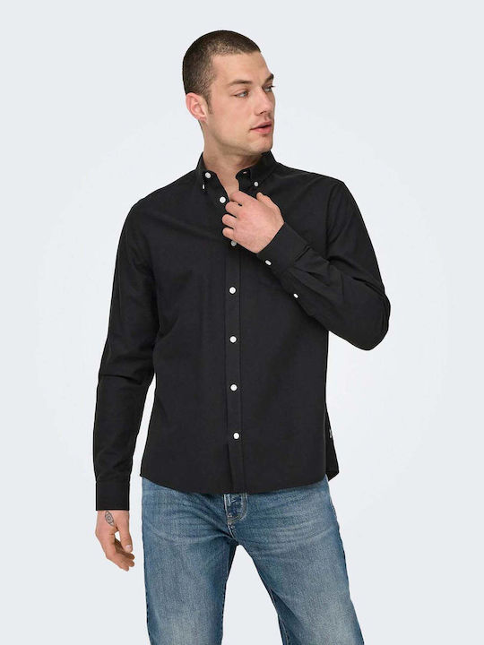 Only & Sons Langärmlig Baumwolle Hemd Black