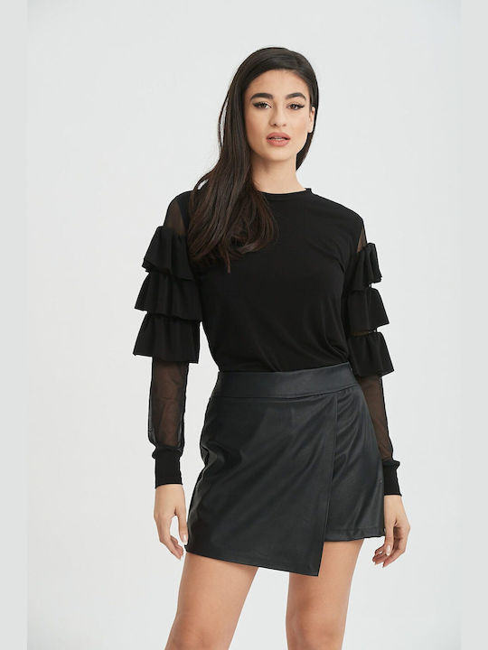 Just Top Leather Skirt Black