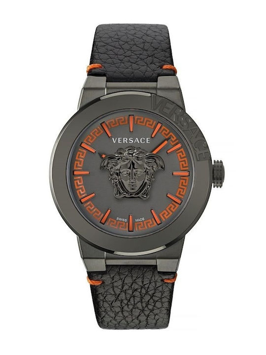 Versace Medusa Infinite Ανδρικό Ρολόι 43mm Μπαταρίας με Μαύρο Δερμάτινο Λουράκι