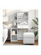 Schminktisch Hölzern White mit Spiegel 80x35x132cm