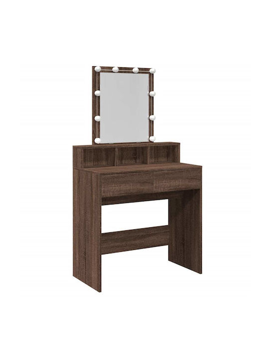 Wooden Makeup Dressing Table Brown Oak with Mirror 80x41x144.5cm