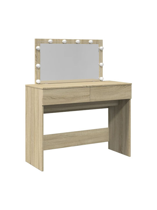 Wooden Makeup Dressing Table Sonoma Oak with Mirror 100x40x120cm