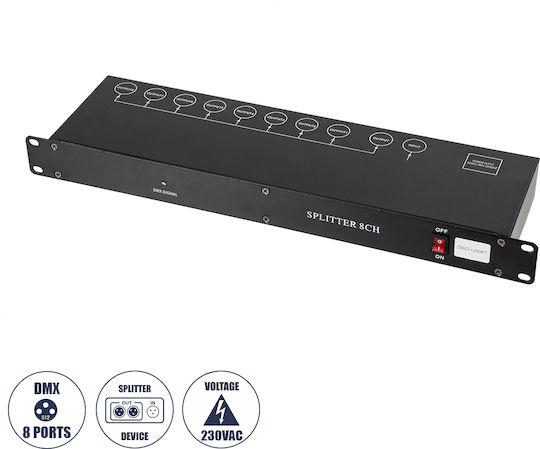 Globostar Splitter 51178 Διακλαδωτής & Ενισχυτής Σήματος Dmx 8 Καναλιών Rack Mount Ac 220-240v Ip20 Μ48 X Π17 X Υ4.5cm