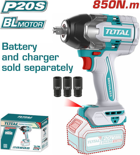 Total Brushless Μπουλονόκλειδο Μπαταρίας 20V Solo με Υποδοχή 1/2"